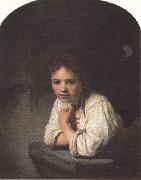 REMBRANDT Harmenszoon van Rijn Girl leaning on a window-sill (mk33) oil painting on canvas